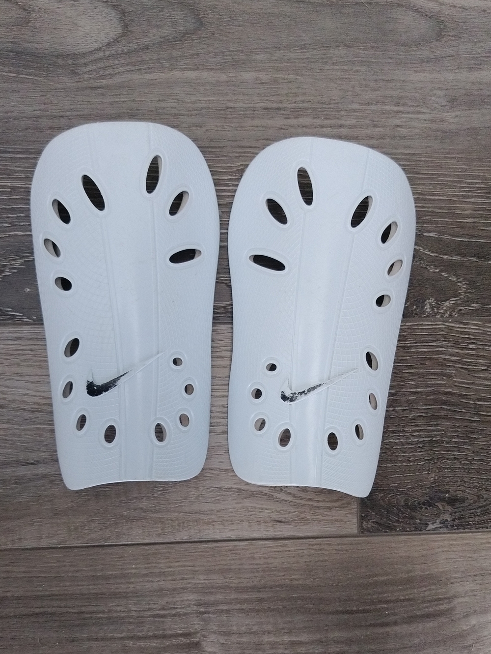 Nike White Shin Guards with Black Swoosh Size Large